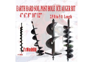 Earth Post Hole Ice Drill Digger Auger Bits Bit 4, 6, 8, 10, 12" @ 32" or 39